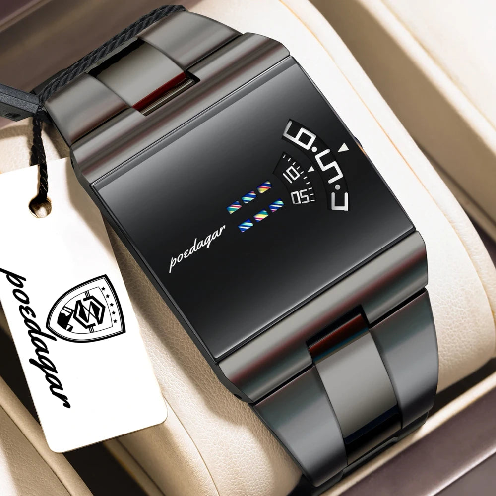 POEDAGAR Rectangle Stainless Steel Watch