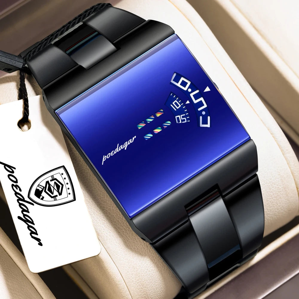 POEDAGAR Rectangle Stainless Steel Watch