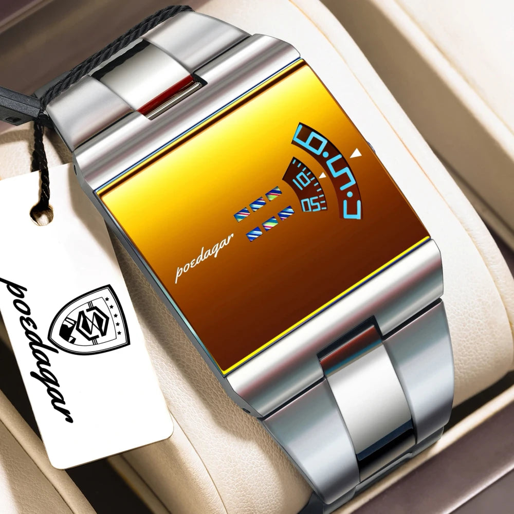 POEDAGAR Rectangle Stainless Steel Watch