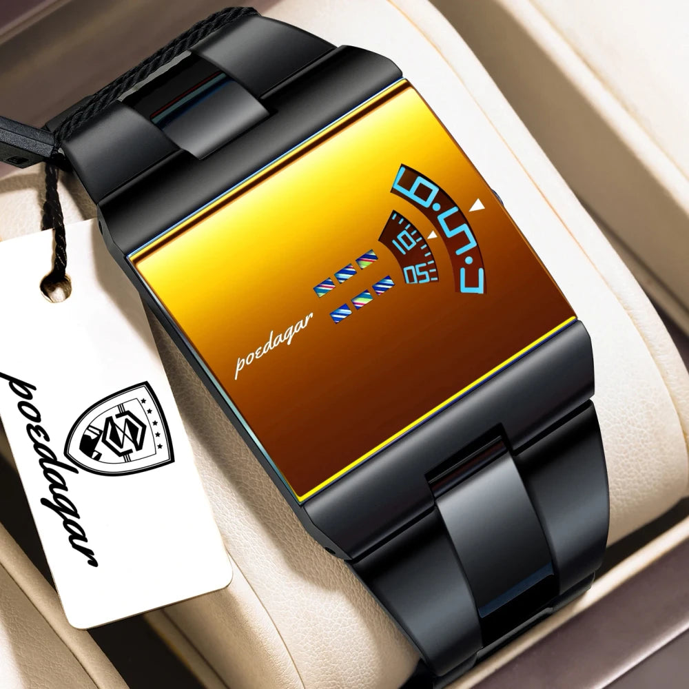 POEDAGAR Rectangle Stainless Steel Watch
