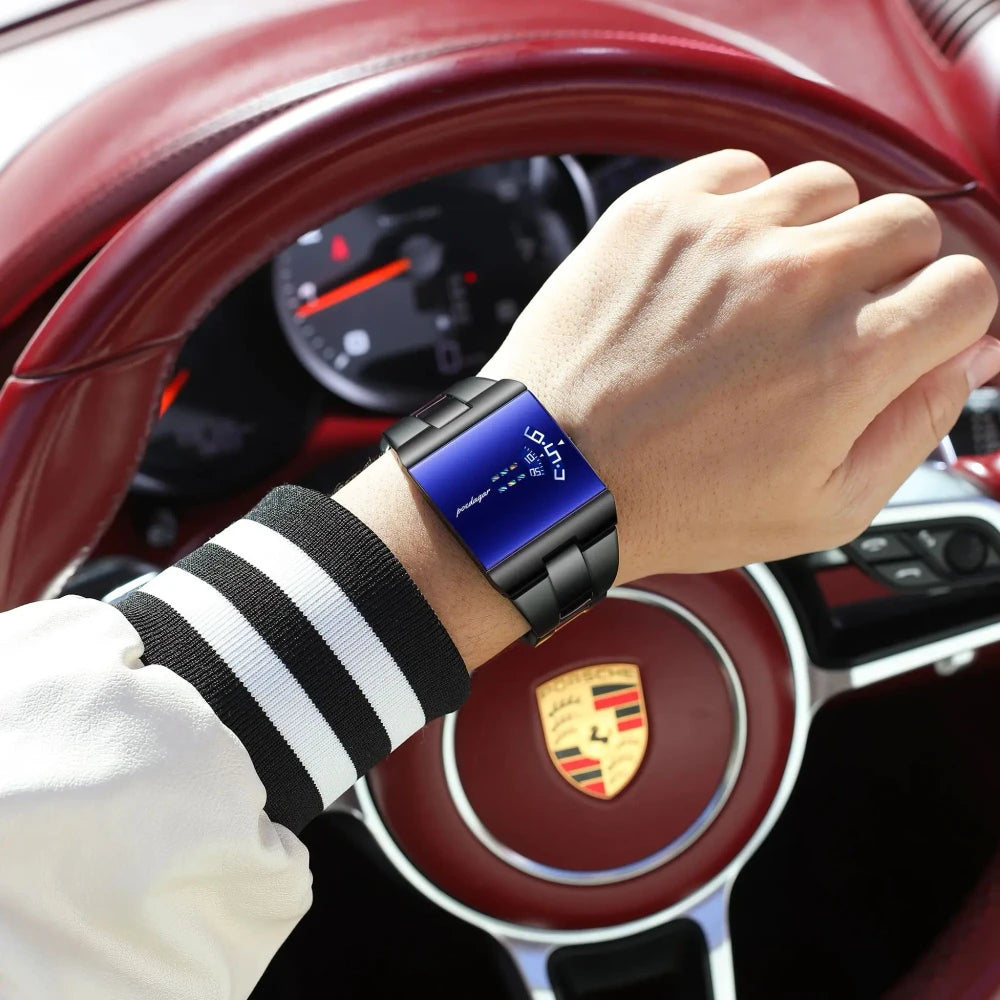 POEDAGAR Rectangle Stainless Steel Watch