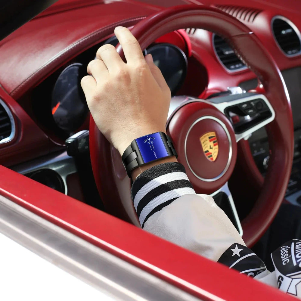 POEDAGAR Rectangle Stainless Steel Watch