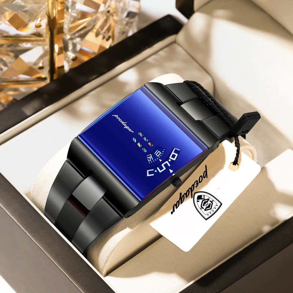 POEDAGAR Rectangle Stainless Steel Watch